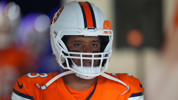 Denver Broncos quarterback Russell Wilson (3) before the game against the New England Patriots at Empower Field at Mile High.